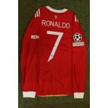 CRISTIANO RONALDO 2021/22 CHAMPIONS LEAGUE MATCH WORN MANCHESTER UNITED HOME JERSEY On 27th