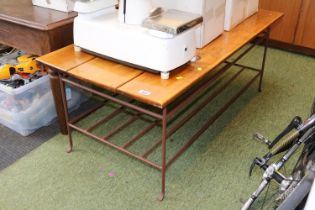 Modern Pine plank topped coffee table with metal wire base