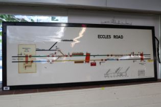 Vintage framed railway signal box points diagram taken from Eccles Road (Norfolk) signal box on the