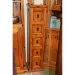 20thC Pine Narrow chest of 5 drawers with metal drop handles