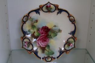Royal Worcester 19th century gilt rose pattern hand painted plate signed M Blake