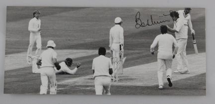 Bob Willis Signed "Botham's Ashes" Photograph. A press photograph of the Headingly Test match