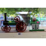 Vintage Mamod TE1A traction engine and small stationary engine.