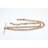 Edwardian 9ct Rose gold double watch chain with T Bar 37g total weight