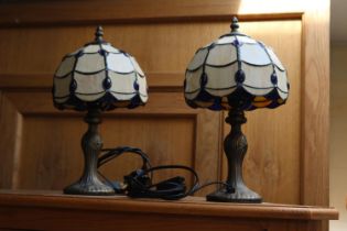 Pair of Tiffany Style table lamps and 2 Leaded Ceiling shades