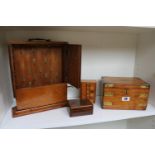 19thC Oak Key box with brass fittings and matching key, Brass Bound Oak box, Puzzle ox and a