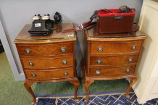 Pair of Walnut bedside chests of 3 drawers with drop handles and cabriole legs