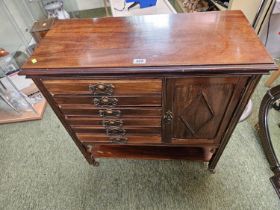 Edwardian Mahogany Music Cabinet with drop handles with undertier