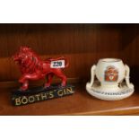 Booths Gin Painted Plaster advertising lion and a Worthington & Co India Pale Ale Match striker