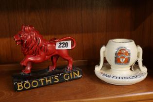 Booths Gin Painted Plaster advertising lion and a Worthington & Co India Pale Ale Match striker
