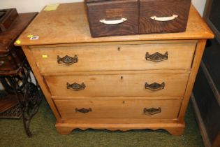 Edwardian Satinwood chest of 3 drawers with brass drop handles