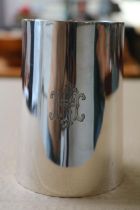 Good quality Silver Tankard with glass base, monogrammed. London 1879. 385g total weight