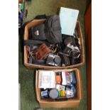 2 boxes of Photographic items inc. Chinon 35mm, Tamron Lens etc