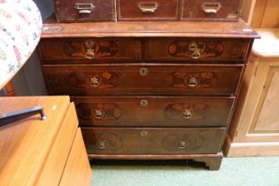 19thC Dutch style Parquetry inlaid chest of 2 over 3 drawers with brass escutcheons and drop handles