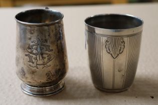 European Silver Beaker with machined decoration and a Small Silver handled cup 150g total weight