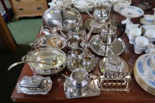 Good collection of assorted Silver plated tableware inc. 3 Piece Aesthetics movement tea set,