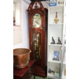 Howard Miller Brass faced Longcase clock with numeral dial, complete with weights, clock key and