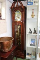 Howard Miller Brass faced Longcase clock with numeral dial, complete with weights, clock key and