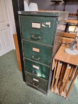 Vintage Green 4 Drawer filing cabinet with gilt detail