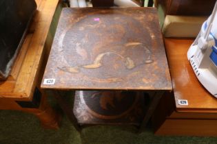Early 20thC Poker work table with Griffin decoration