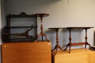 Collection of 3 Wine tables, Side table and a wall mounted Oak Shelf