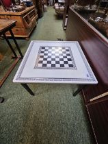 Retro Chequer topped low table on metal supports