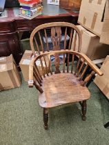 Elm Splat back Windsor Elbow chair on turned supports