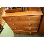 20thC Pine Chest of 2 over 3 drawers with turned handles and bracket feet