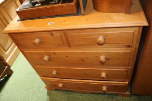 20thC Pine Chest of 2 over 3 drawers with turned handles and bracket feet