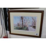 Framed Limited edition print 'The Back, Kings Hedges College, Cambridge' by Mohammed Djazmi signed
