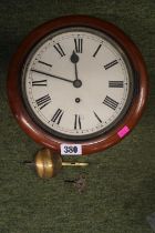 19thC Mahogany School Clock with roman numeral dial with pendulum and key
