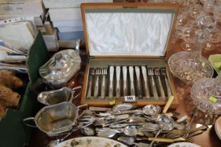 Collection of assorted Silver plated flatware and a 3 Piece Silver plated Tea set with bead and line