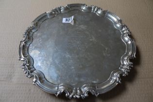 Silver Salver with foliate edge, engraved dedication to Mr A Papworth Stamford Head Office By