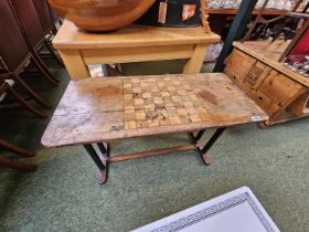 Victorian Chequer topped games table on wooden base