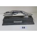 Chrome greyhound figure mounted on spelter base with plaque 'The Warrior' 18cm in Length