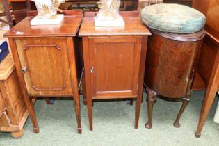 2 Edwardian mahogany bedside cabinets and a Oval Walnut bedside cabinet with glazed top