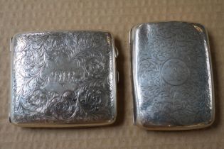 Edwardian Silver Curved Cigarette case with engraved scroll decoration Birmingham 1911 & A Edwardian