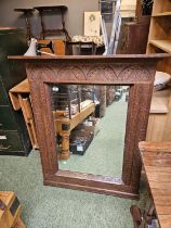 Heavy Oak framed Wall mirror with foliate and acanthus leaf carving 118 x 100cm