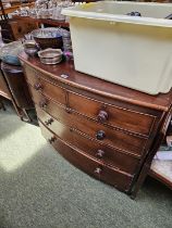 Bow fronted Victorian Chest of 2 over 3 drawers with turned handles