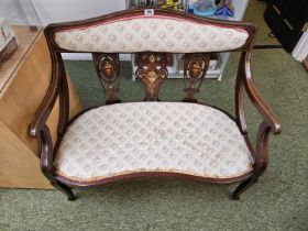 Edwardian Inlaid Sofa/Love seat with upholstered back and seat