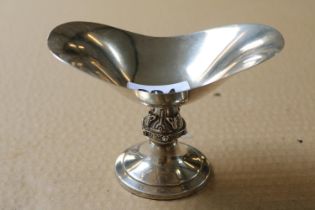 Silver Bon Bon dish with Indonesian design support over stepped base Reid & Sons of Birmingham 1975.