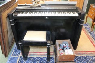 Eavestaff Mini Piano in black lacquered case and a matching stool