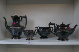James Dixon & Sons Silver plated 4 Piece Tea set decorated with foliage, engraved Presented to Mr