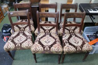 Set of 6 Victorian Mahogany upholstered dining chairs on turned supports