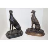 Bronze figure of a Greyhound marked Carrie mounted on marble base and a similar Greyhound figure