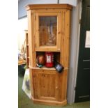 Pine Glazed Corner cabinet with cupboard base