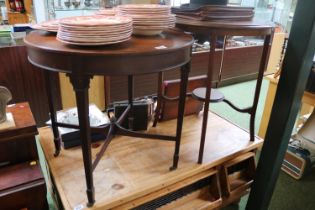 Edwardian Circular Inlaid table and a Mahogany Circular table on tapering legs