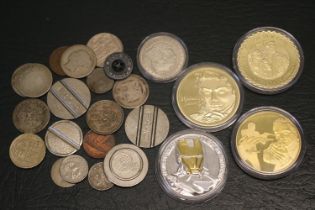 Collection of assorted Coins and medallions inc. Michael Jackson, James Bond etc