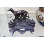 Pierre-Jules Mêne French sculptor Cast Spelter Metal Greyhound surmounted inkwell with foliate