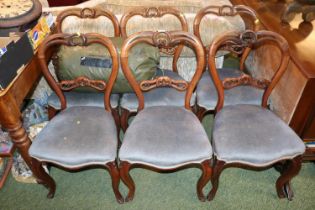 Set of 6 Rosewood Pierced back dining chairs with upholstered seats over